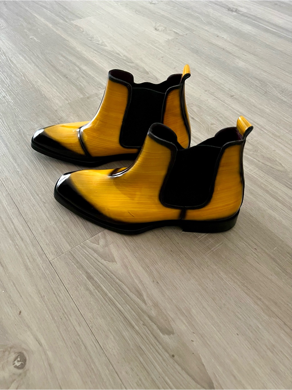 Nib Girotti Men’s Yellow Black Leather Chelsea Boots Custom Made Eu 41 Us 8